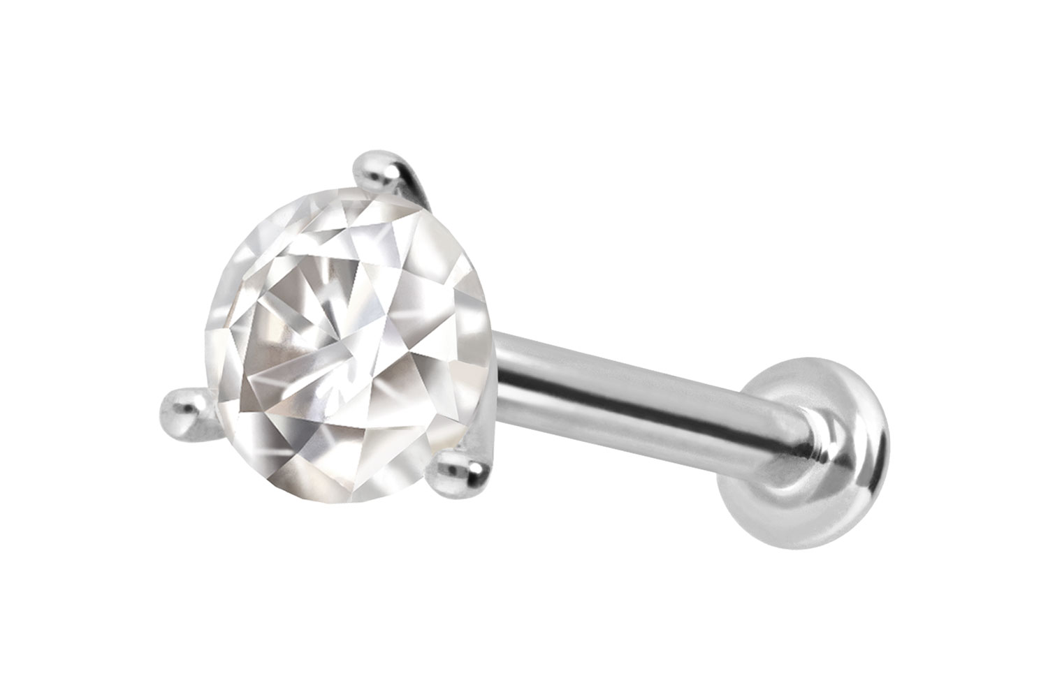 14 Karat Gold Labret Piercing mit Innengewinde MOISSANIT